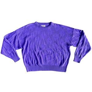 Vintage 90s What's Next Purple Geometric Sweater Knit Textured Pullover Mens XL